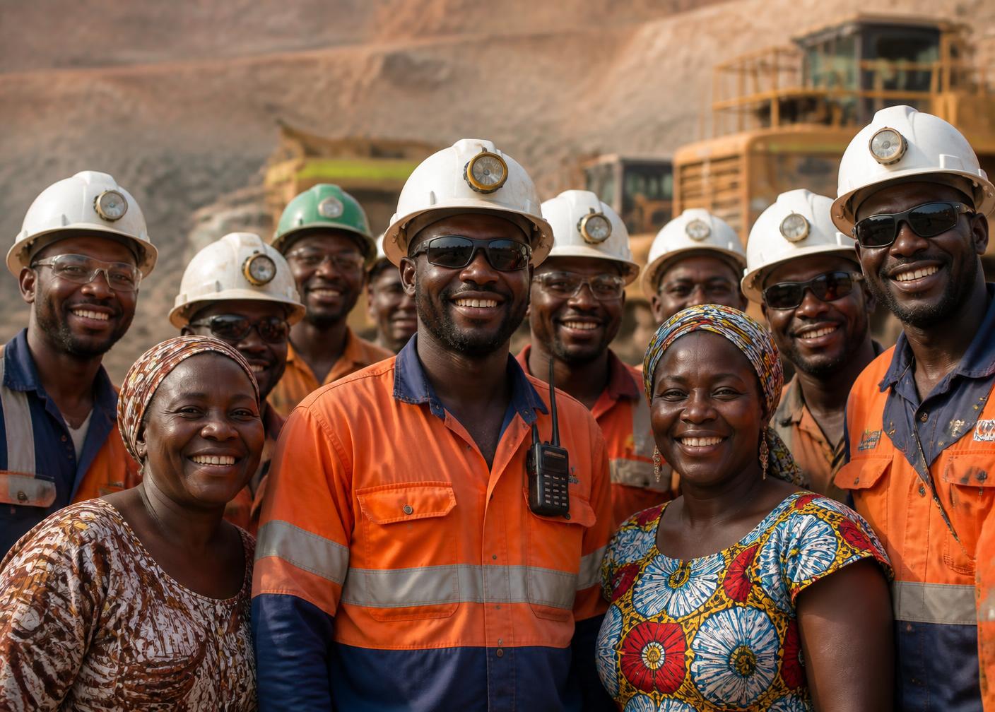 Nigerian mine workers and community members on site